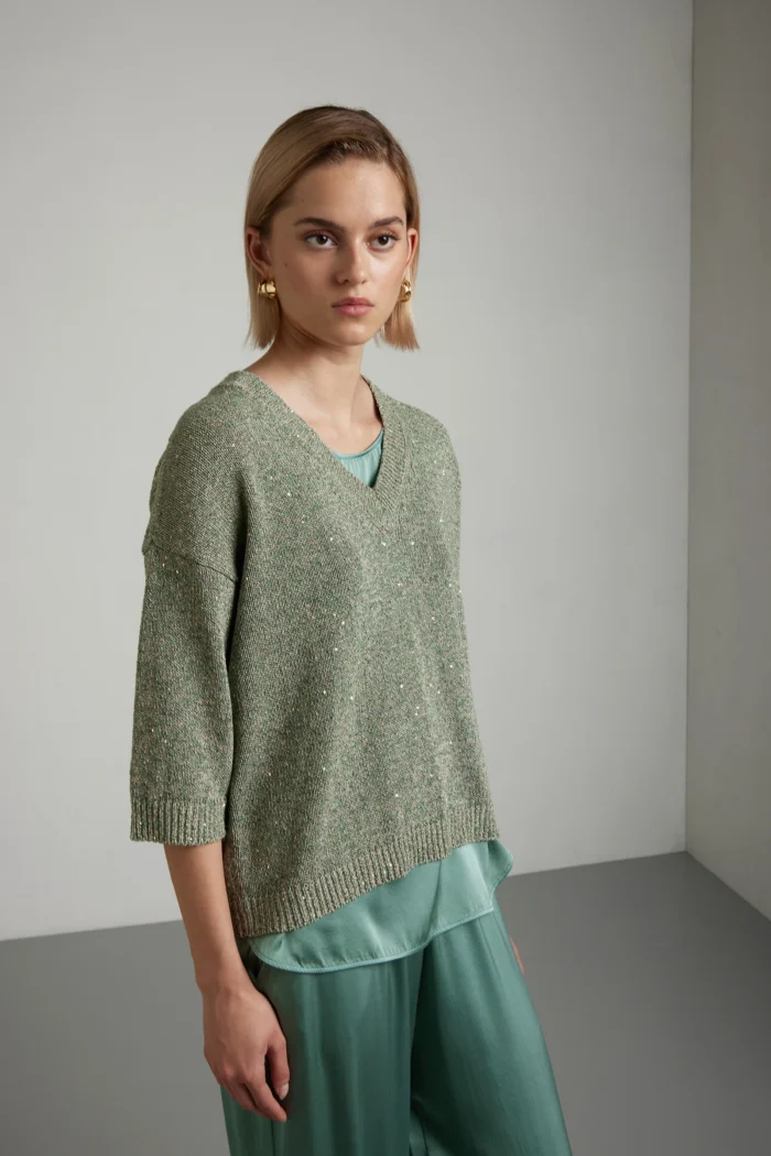 Maglia scollo a v con paillettes