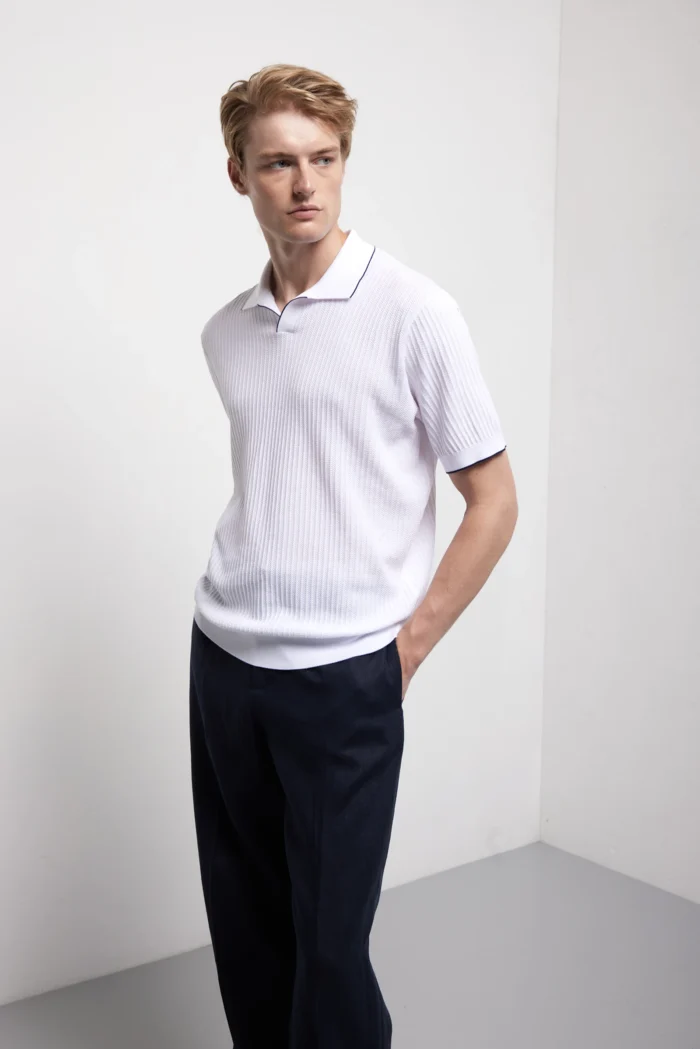 Short-sleeve cotton spiral-knit polo.