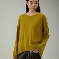 Maglia girocollo in lana e cashmere dal fondo stondato - Thumbnail Image 1
