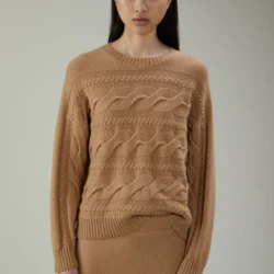 Maglia girocollo in lana e cashmere a trecce orizzontali - Thumbnail Image 1