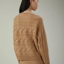 Maglia girocollo in lana e cashmere a trecce orizzontali - Thumbnail Image 3