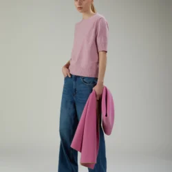 Maglia girocollo manica corta in lana moulinè - Thumbnail Image 1