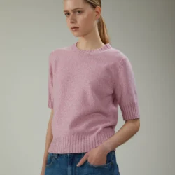Maglia girocollo manica corta in lana moulinè - Thumbnail Image 2