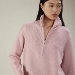 Maglione a collo alto con zip in lana e cashmere - Thumbnail Image 1