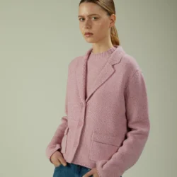 Blazer cropped in lana moulinè - Thumbnail Image 1