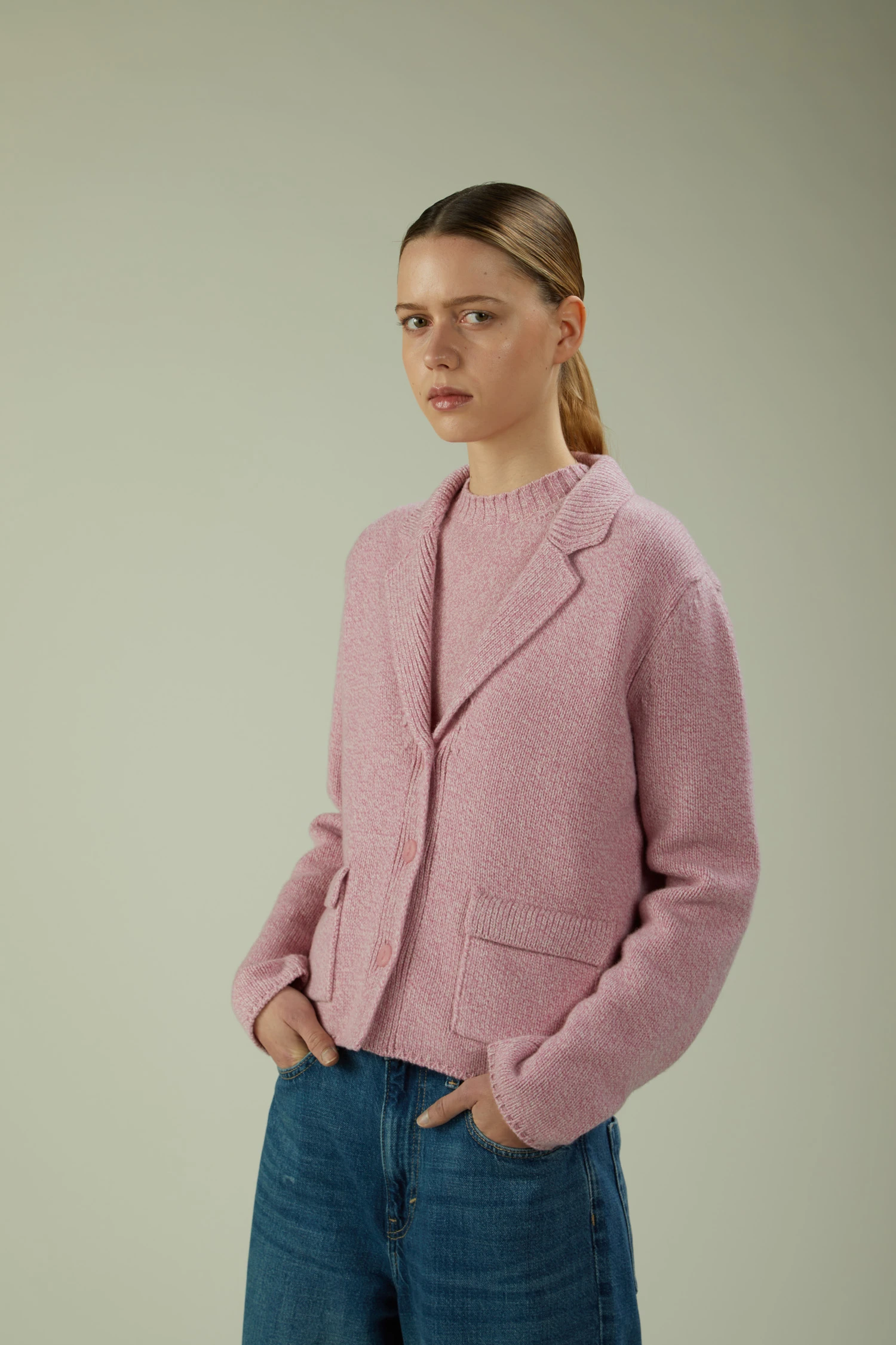 Blazer cropped in lana moulinè - immagine 1