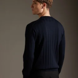 Maglia girocollo in lana a coste piatte - Thumbnail Image 3