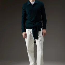 Polo skipper in lana a coste diagonali - Thumbnail Image 1
