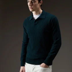 Polo skipper in lana a coste diagonali - Thumbnail Image 2