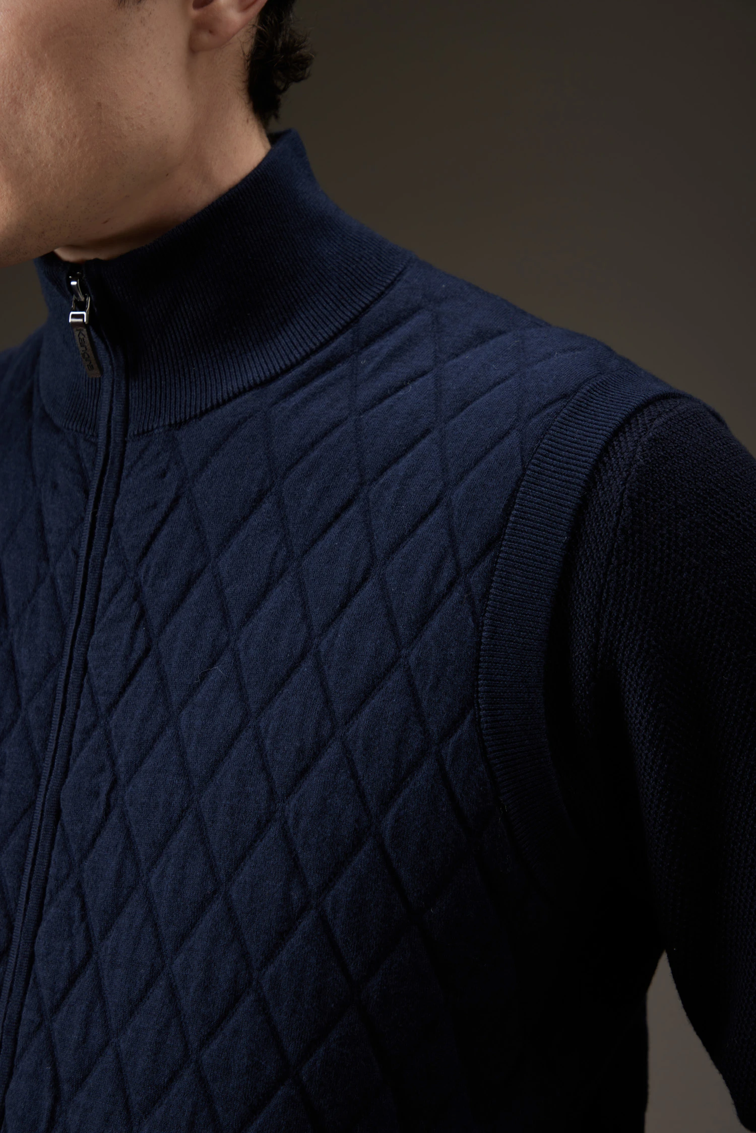 Gilet trapuntato in lana e cotone con zip - immagine 4