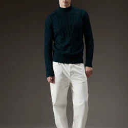 Maglione collo alto a coste e trecce - Thumbnail Image 1