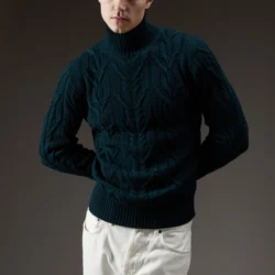 Maglione collo alto a coste e trecce - Thumbnail Image 3