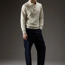 Maglione collo alto in cashmere con bottoni - Thumbnail Image 3