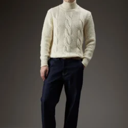 Maglia a collo alto con lavorazione a trecce e punto riso - Thumbnail Image 1